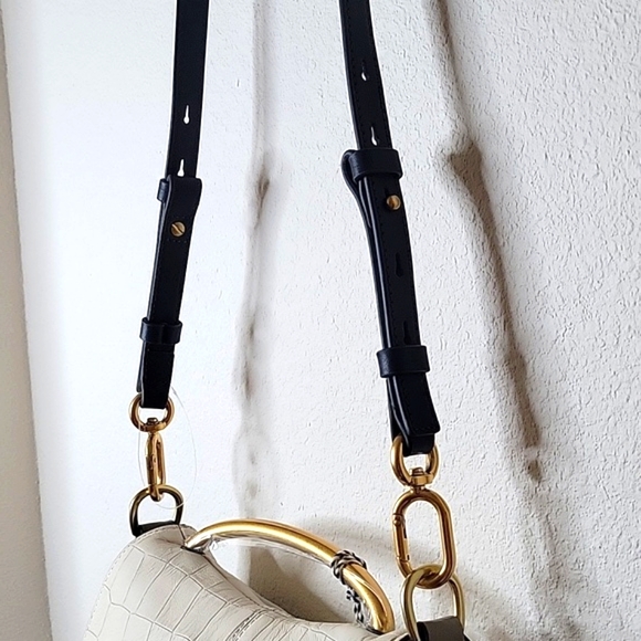 THACKER Leather Nola Shoulder/Crossbody Bag, Flap over, White/Taupe, NWT - Picture 4 of 16